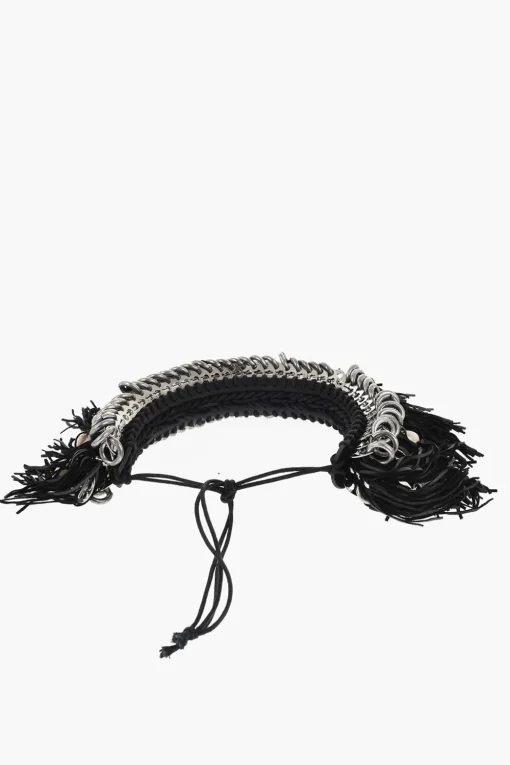 Hot Collana Plastron COW GIRL in Suede e Metallo con Frange e Conchiglie Donna Gioielli
