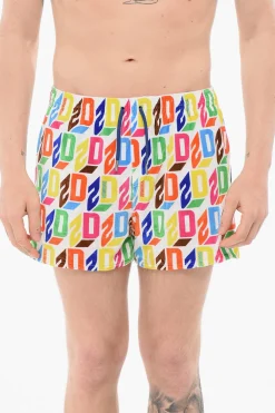 New Costume da Bagno Boxer in Ciniglia con Logo All-Over Uomo Costumi Da Bagno