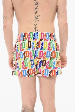 New Costume da Bagno Boxer in Ciniglia con Logo All-Over Uomo Costumi Da Bagno