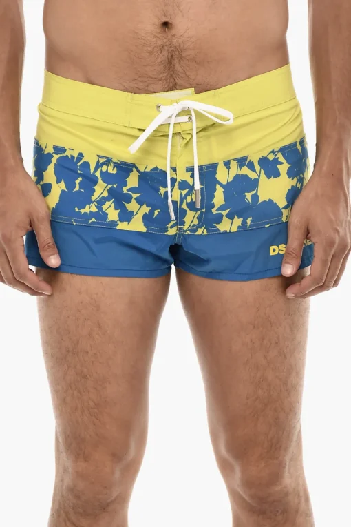Best Costume da Bagno Boxer Logato con Motivo Floreale Uomo Costumi Da Bagno