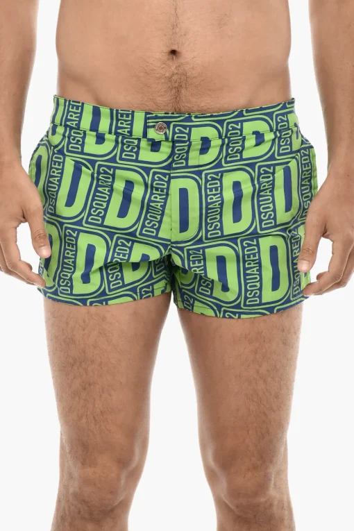 Costume Da Bagno Boxer MIDI Con Stampa Logo Allover>Dsquared2 Hot