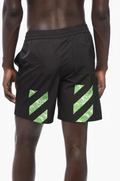 Sale Costume da Bagno Boxer MOON TAB in Tinta Unita con Stampa a Contrasto Uomo Costumi Da Bagno
