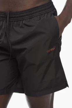 Sale Costume da Bagno Boxer MOON TAB in Tinta Unita con Stampa a Contrasto Uomo Costumi Da Bagno