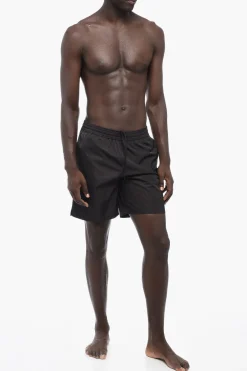 Sale Costume da Bagno Boxer MOON TAB in Tinta Unita con Stampa a Contrasto Uomo Costumi Da Bagno
