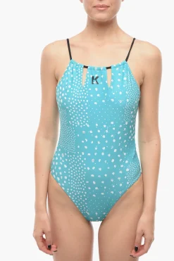 New Costume da Bagno Intero con Schiena Scoperta e Dettagli a Contrasto Donna Costumi Da Bagno