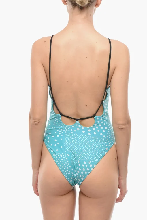 New Costume da Bagno Intero con Schiena Scoperta e Dettagli a Contrasto Donna Costumi Da Bagno