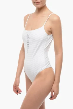 Fashion Costume da Bagno Intero in Tinta Unita con Stampa Logo a Contrasto Donna Costumi Da Bagno