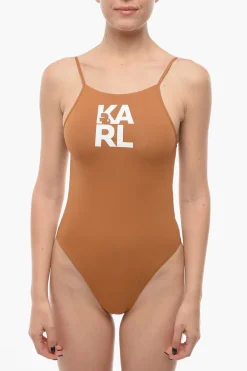 Costume da Bagno Intero in Tinta Unita con Logo Stampato>Karl Lagerfeld Online
