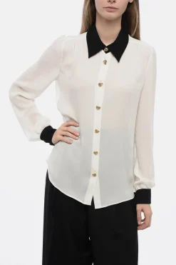 COUTURE Blusa in Chiffon Desing a Contrasto con Bottoni Gioiello>Moschino Discount
