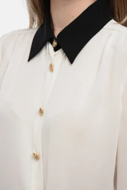 COUTURE Blusa in Chiffon Desing a Contrasto con Bottoni Gioiello></noscript>Moschino Discount
