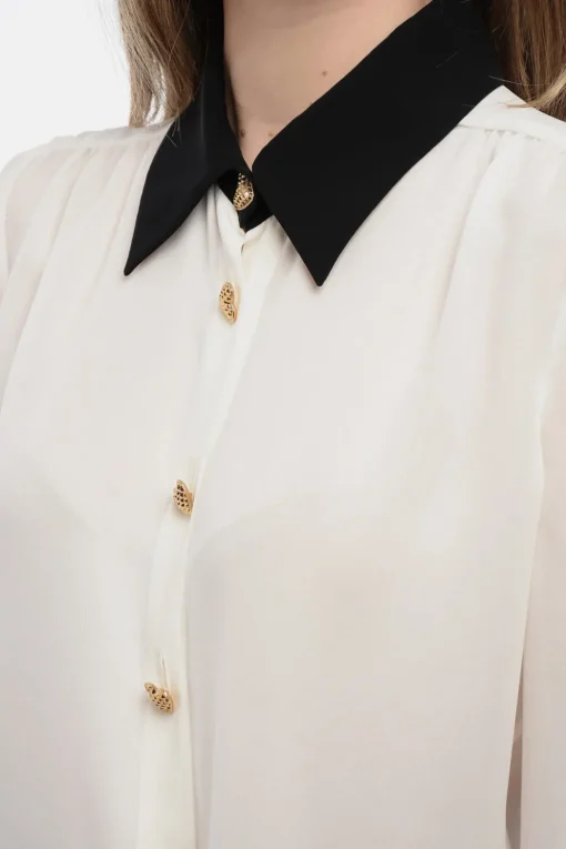 COUTURE Blusa in Chiffon Desing a Contrasto con Bottoni Gioiello>Moschino Discount