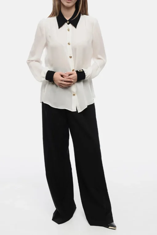 COUTURE Blusa in Chiffon Desing a Contrasto con Bottoni Gioiello>Moschino Discount