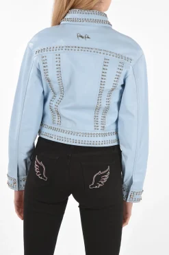 Clearance COUTURE Bomber in Pelle CRYSTAL impreziosito da cristalli e borchie Donna Giubbotti