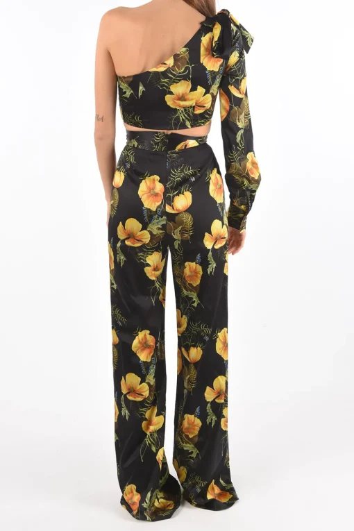 COUTURE completo boot cut con top crop monospalla in seta>Philipp Plein Online