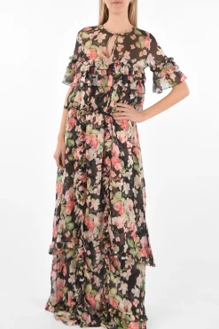 COUTURE EST.1978 maxi dress a balze motivo floreale in seta>Philipp Plein Clearance