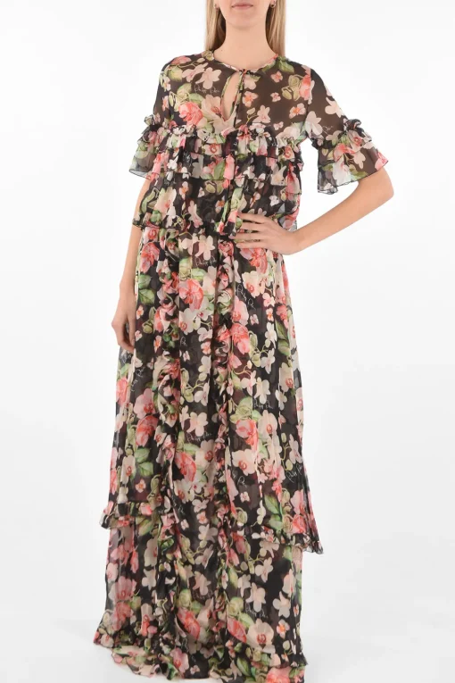 COUTURE EST.1978 maxi dress a balze motivo floreale in seta>Philipp Plein Clearance