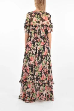 COUTURE EST.1978 maxi dress a balze motivo floreale in seta>Philipp Plein Clearance