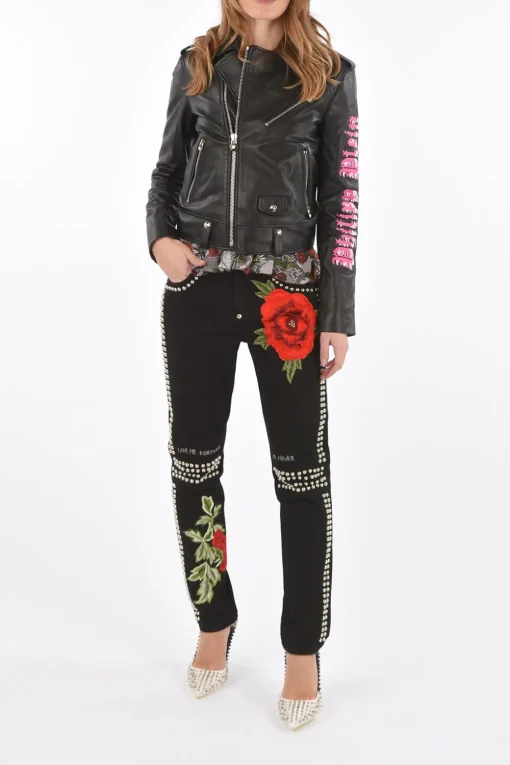 COUTURE giubbotto biker ANGEL in pelle>Philipp Plein Clearance