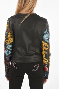 COUTURE Giubbotto in Pelle GRAFFITI con Maniche stampate>Philipp Plein Online