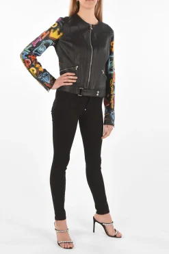 COUTURE Giubbotto in Pelle GRAFFITI con Maniche stampate></noscript>Philipp Plein Online