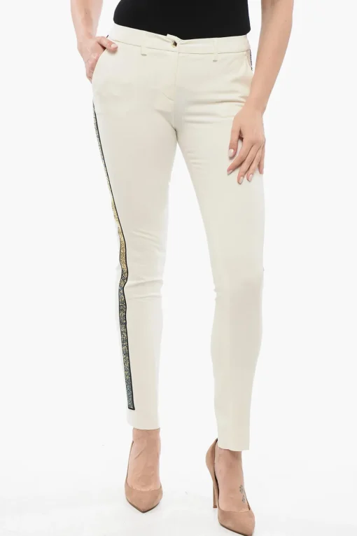 COUTURE Pantaloni VERONIQUE a Gamba Dritta con Banda Laterale in Strass>Philipp Plein Sale