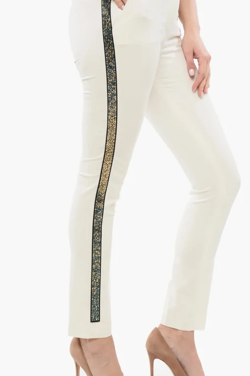 COUTURE Pantaloni VERONIQUE a Gamba Dritta con Banda Laterale in Strass>Philipp Plein Sale