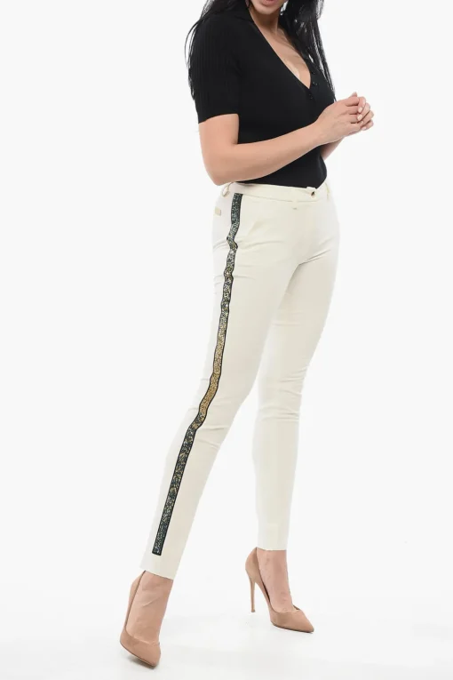 COUTURE Pantaloni VERONIQUE a Gamba Dritta con Banda Laterale in Strass>Philipp Plein Sale
