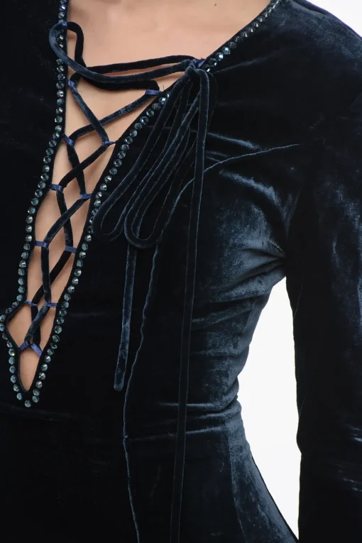 COUTURE Vestito ELEGANT in Velour con Dettaglio Lace-up>Philipp Plein New