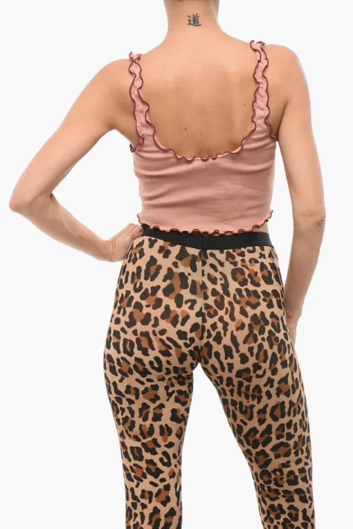 Clearance Crop Top a Costine con Logo Ricamato Donna Intimo