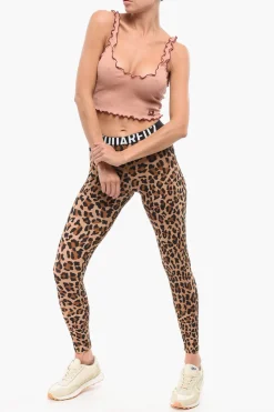Clearance Crop Top a Costine con Logo Ricamato Donna Intimo