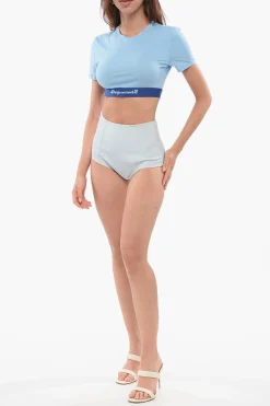 New Crop Top a Maniche Corte con Elastico Logato Donna Intimo