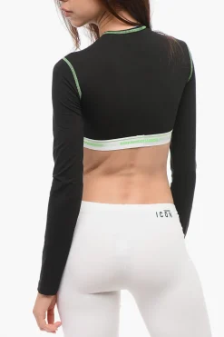 Crop Top a Maniche Lunghe con Cuiciture a Vista>Dsquared2 Fashion