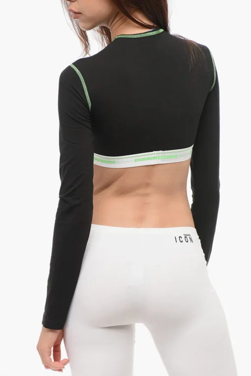 Crop Top a Maniche Lunghe con Cuiciture a Vista>Dsquared2 Fashion
