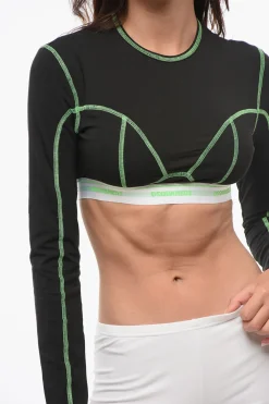 Crop Top a Maniche Lunghe con Cuiciture a Vista></noscript>Dsquared2 Fashion