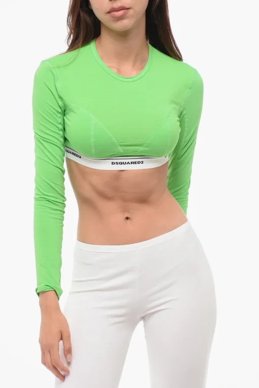 Crop Top a Maniche Lunghe con Elastico Logato>Dsquared2 Best