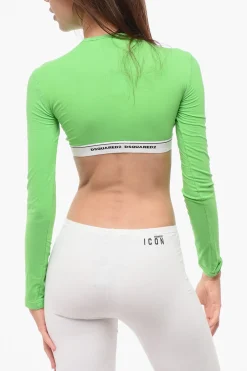 Crop Top a Maniche Lunghe con Elastico Logato>Dsquared2 Best