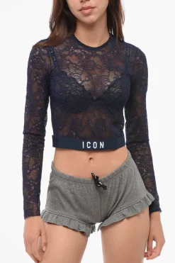 Crop Top ICON a Maniche Lunghe in Pizzo>Dsquared2 New