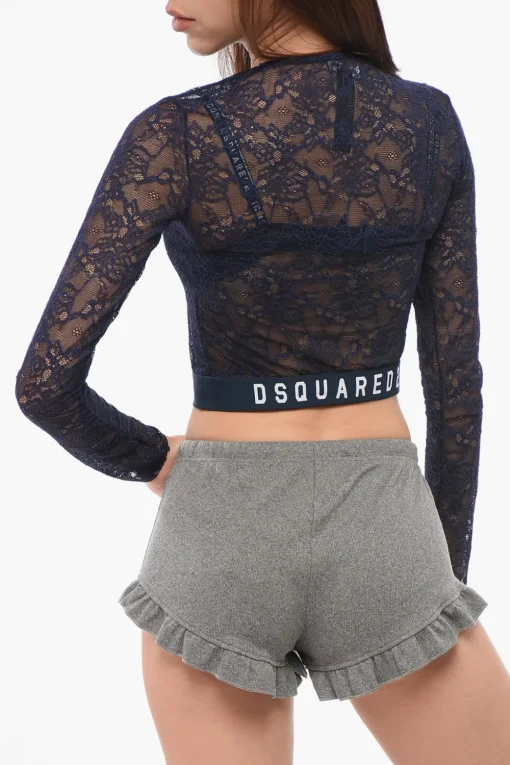Crop Top ICON a Maniche Lunghe in Pizzo>Dsquared2 New