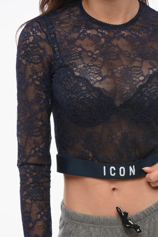 Crop Top ICON a Maniche Lunghe in Pizzo>Dsquared2 New