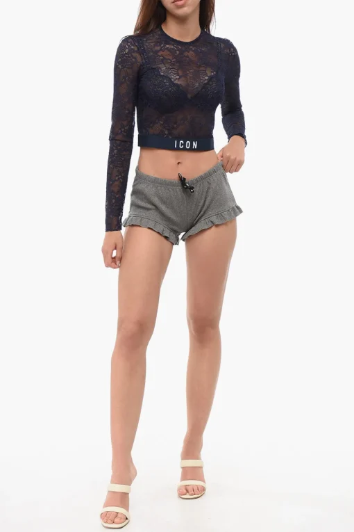 Crop Top ICON a Maniche Lunghe in Pizzo>Dsquared2 New