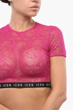 Crop Top in Pizzo con Elastico Logato></noscript>Dsquared2 Outlet