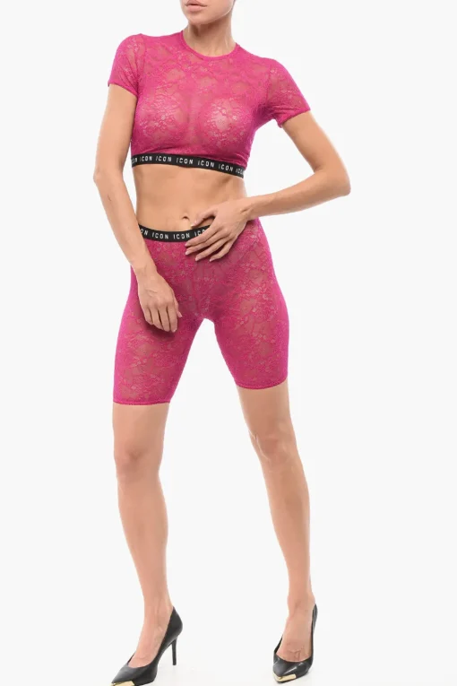 Crop Top in Pizzo con Elastico Logato>Dsquared2 Outlet