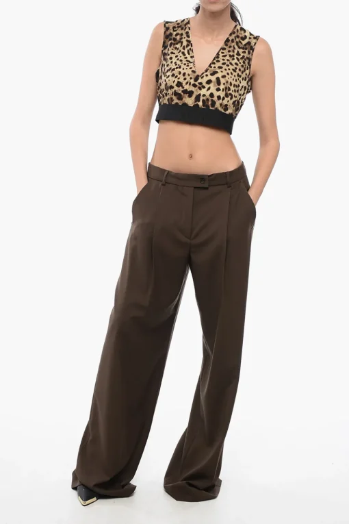 Crop Top in Seta Animalier con Elastico Logato>Dolce & Gabbana Clearance