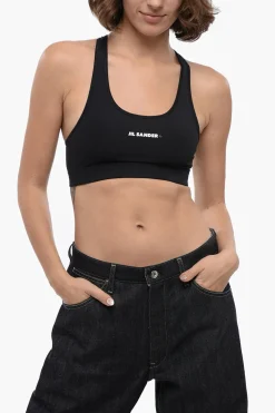 New Crop Top in Tessuto Tecnico con Logo Stampato Donna T-Shirts E Tops