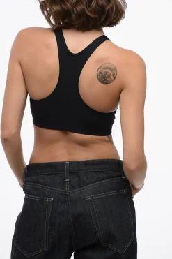 New Crop Top in Tessuto Tecnico con Logo Stampato Donna T-Shirts E Tops