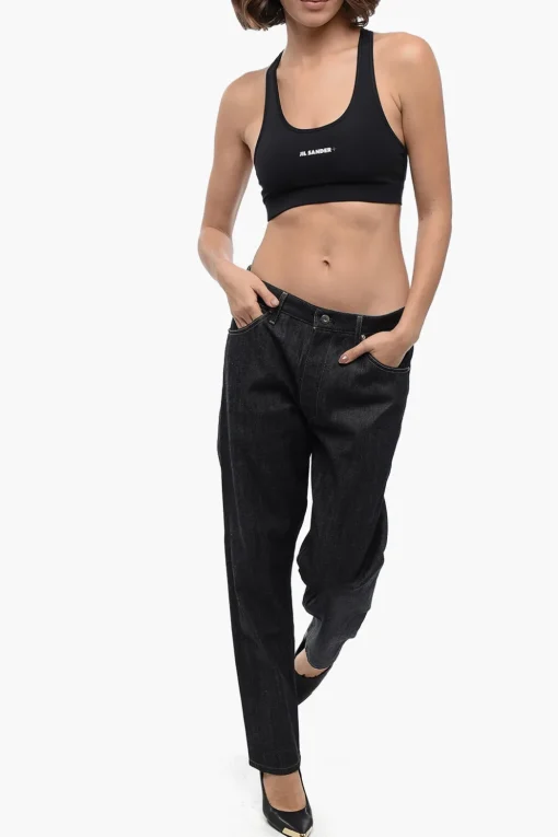 New Crop Top in Tessuto Tecnico con Logo Stampato Donna T-Shirts E Tops