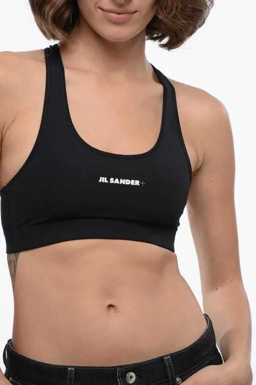 New Crop Top in Tessuto Tecnico con Logo Stampato Donna T-Shirts E Tops