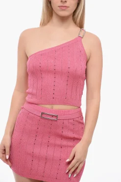 Crop Top Monospalla in Lurex con Cristalli>Alessandra Rich Clearance