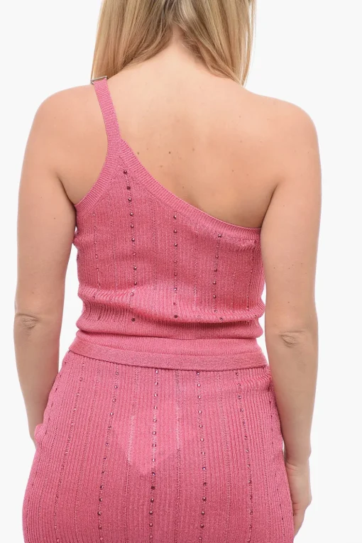 Crop Top Monospalla in Lurex con Cristalli>Alessandra Rich Clearance