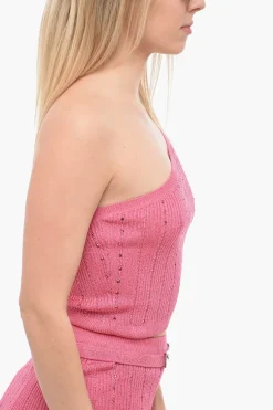 Crop Top Monospalla in Lurex con Cristalli></noscript>Alessandra Rich Clearance